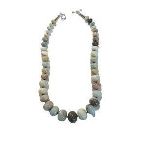 Graduated Amazonite Round Gemstone Beads Necklace 16" Silver Tone Toggle Close